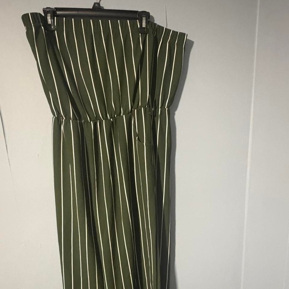 Green and white striped romper